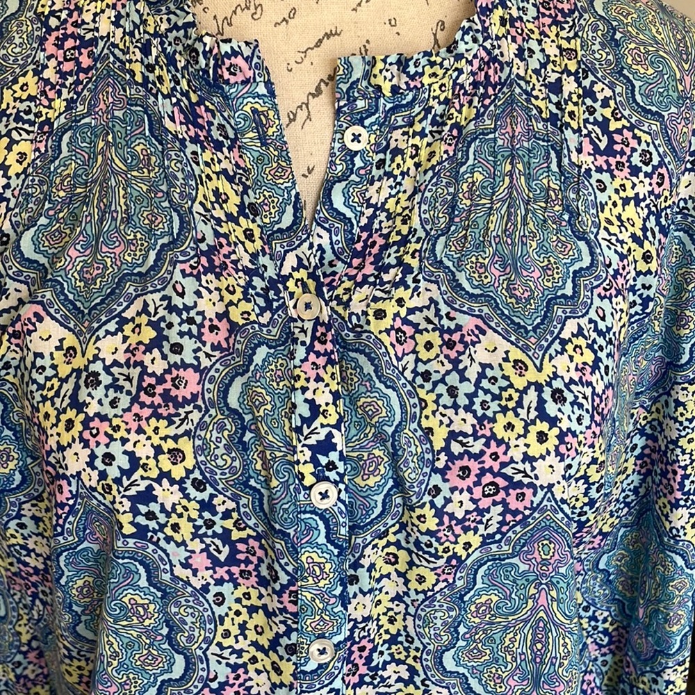Talbots Pastel Gardens Floral Popover Blouse - Picture 4 of 10